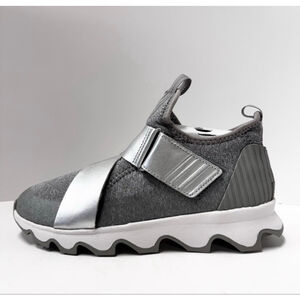 Sorel Women's Kinetic Sneak sneakers in a gray/dove color with silver/metallic